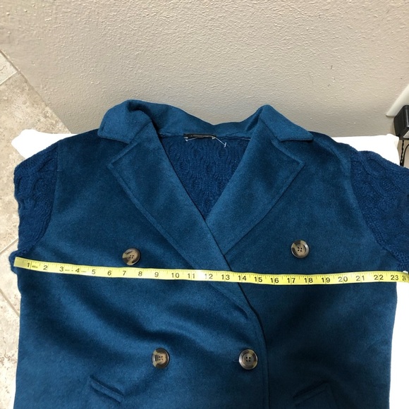Ann Taylor Wool Blend Mixed Media Breasted Buttoned Blue Cable Cardigan LP - Picture 13 of 16